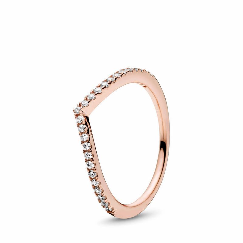 Pandora Sparkling Wishbone Stackable Ring - Pandora Rose/Cubic Zirconia - Canada | CM6907HC